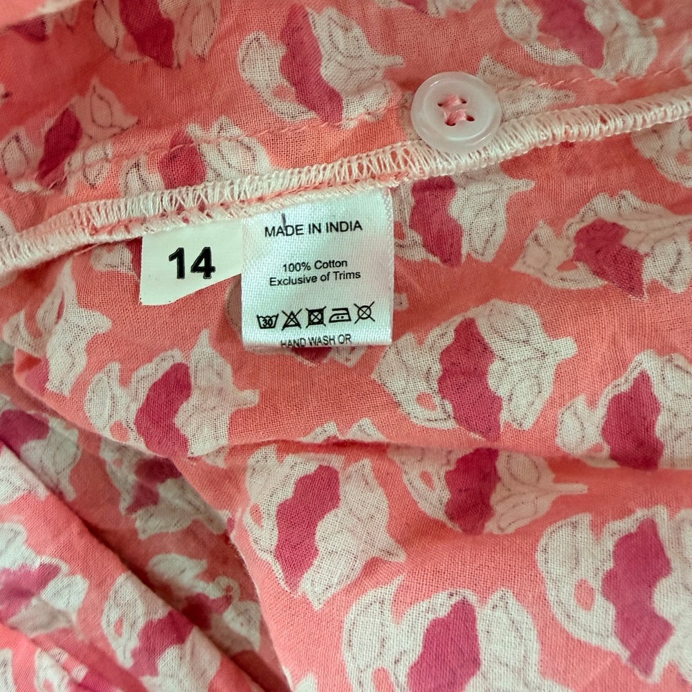 Marea Pink Block Print Tiered Dress Size Large Cotton Short Sleeve - Picture 6 of 6